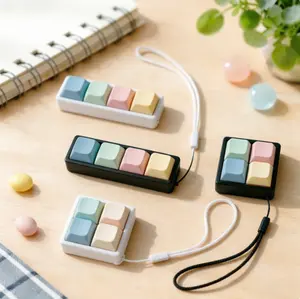 Macaron Mechanical Keyboard Fidget Toy, 4-Key Clicky Sound Stress Relief Keychain, Portable Sensory Gadget for Office & Study, Cute Gift for Adults & Kids