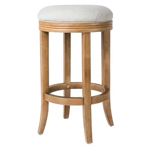 Maven Lane Eva Round Backless Kitchen Swivel Stool, Weathered Oak, Bar Height