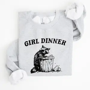 Girl Dinner, Raccoon, Meme, Aesthetic, Funny Sweatshirt, Women's Crew Neck, Crewneck