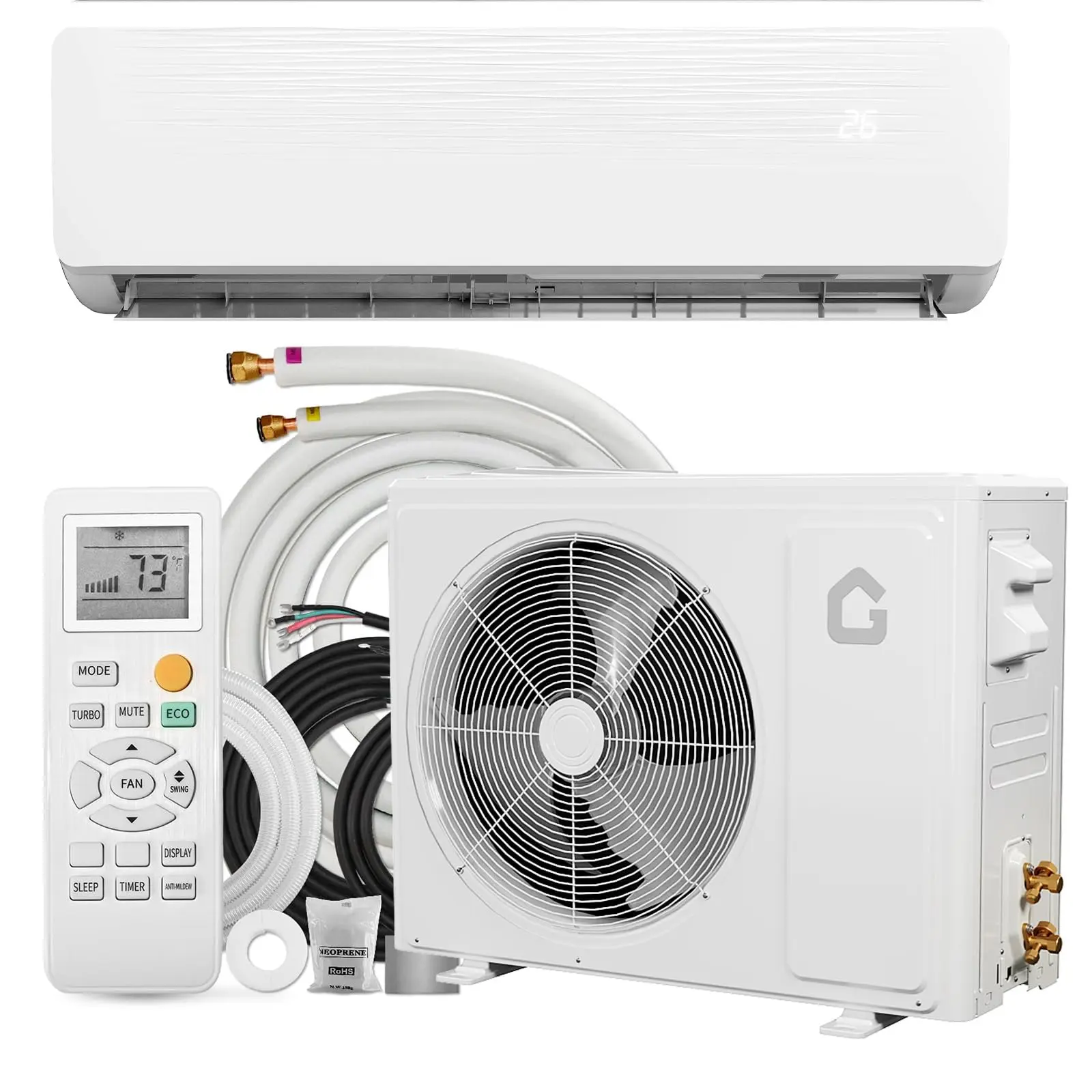 9000 BTU Mini Split AC & Heat Pump, 19 SEER2 Inverter Ductless System, Cools 450 Sq. Ft, Pre-Charged Kit, Ultra-Quiet