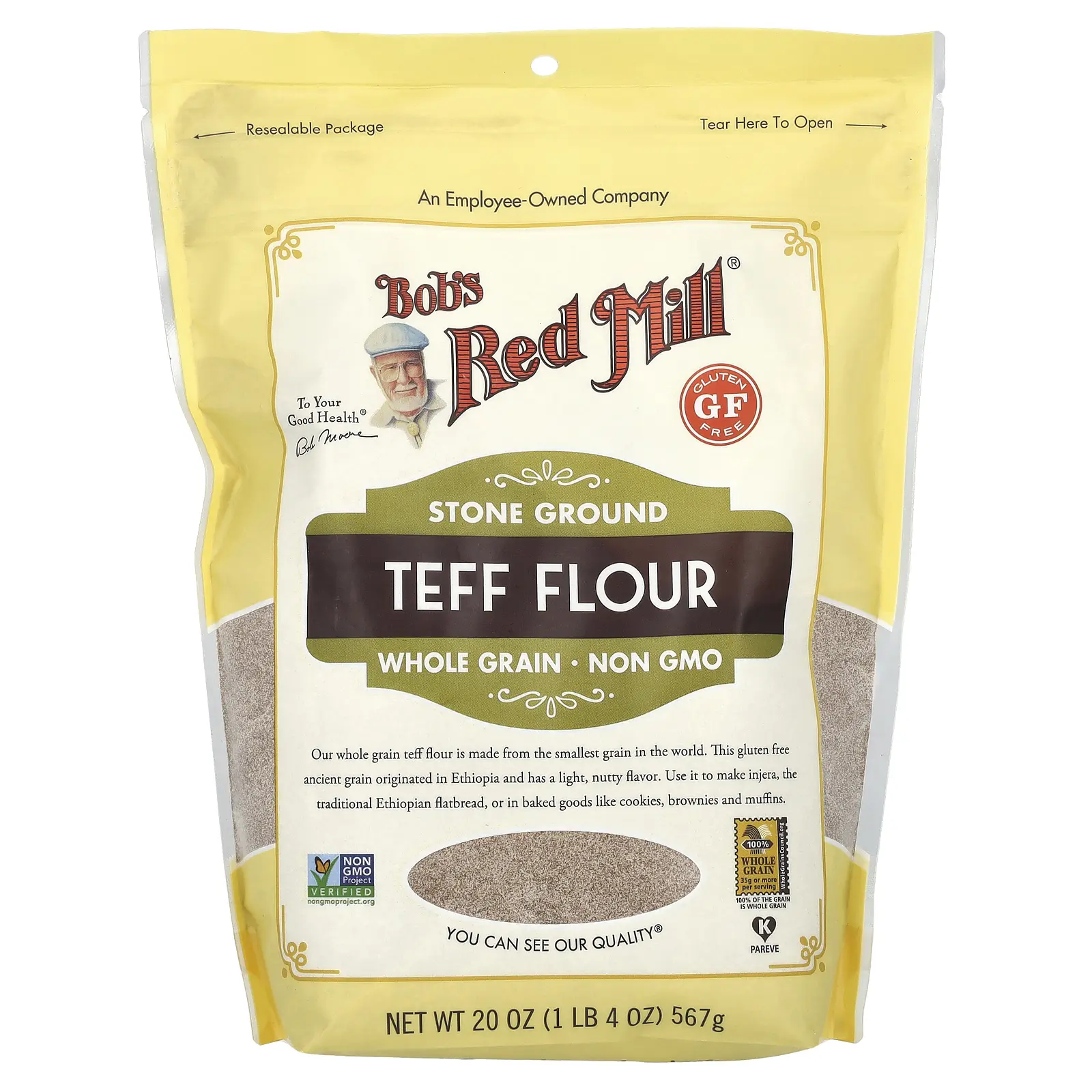 Bob's Red Mill Teff Flour, Whole Grain, Gluten Free, 20 oz ( 567 g) Bob's Red Mill Teff Flour, Whole Grain, Gluten Free, 20 oz ( 567 g)