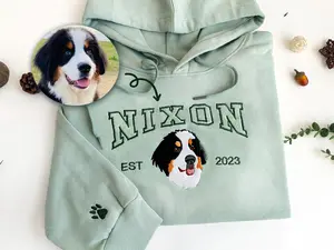 Custom Dog Hoodie Embroidered Dog Name Personalized Pet Face Sweatshirt From Your Photo Varsity Sweatshirt Gifts For Dog Lovers