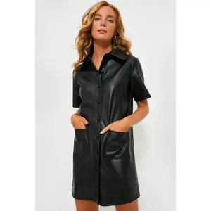 Black Leather Violetta Shirt Dress