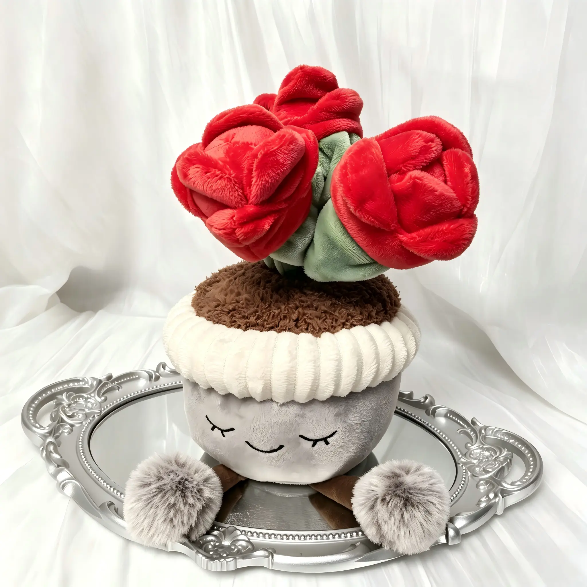 Kawaii Potted Plant Plush Doll, Soft Rose Tulip Cactus Stuffed Flower Toy, Cute Smiley Pot Decor Gift for Women
