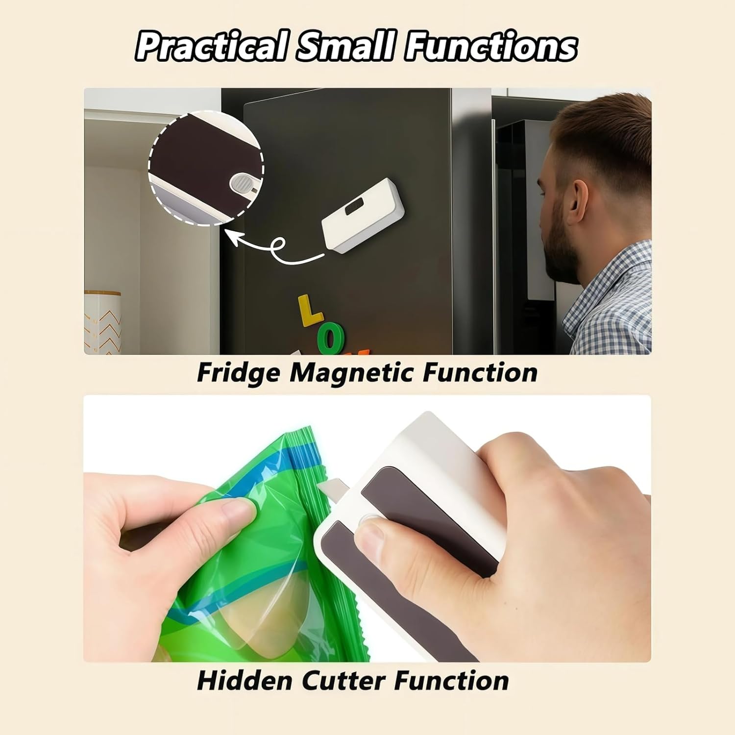 Portable Snack Bag Sealer – USB-C Rechargeable Heat Sealer with Magnetic Base, One-Touch Sealing, Adjustable Temperature & Cutter, Perfect for Kitchen Storage, Camping, Coffee & Pet Supplies