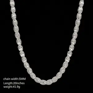 925 silver-plated Clasp Rope Chain 5mm Necklace for Women  Men Silver Link Chain， 20/24 Inches，Hypoallergenic & Tarnish-Resistant, Durable Hip Hop Jewelry for Daily Wear