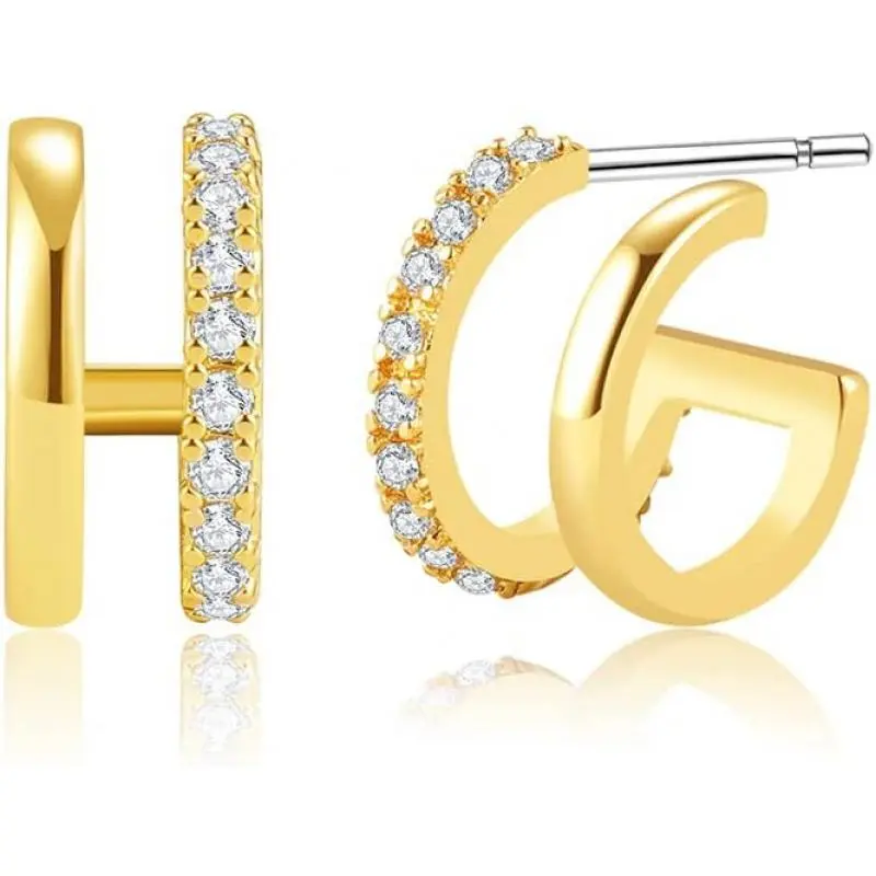 CZ Double Huggie Hoops