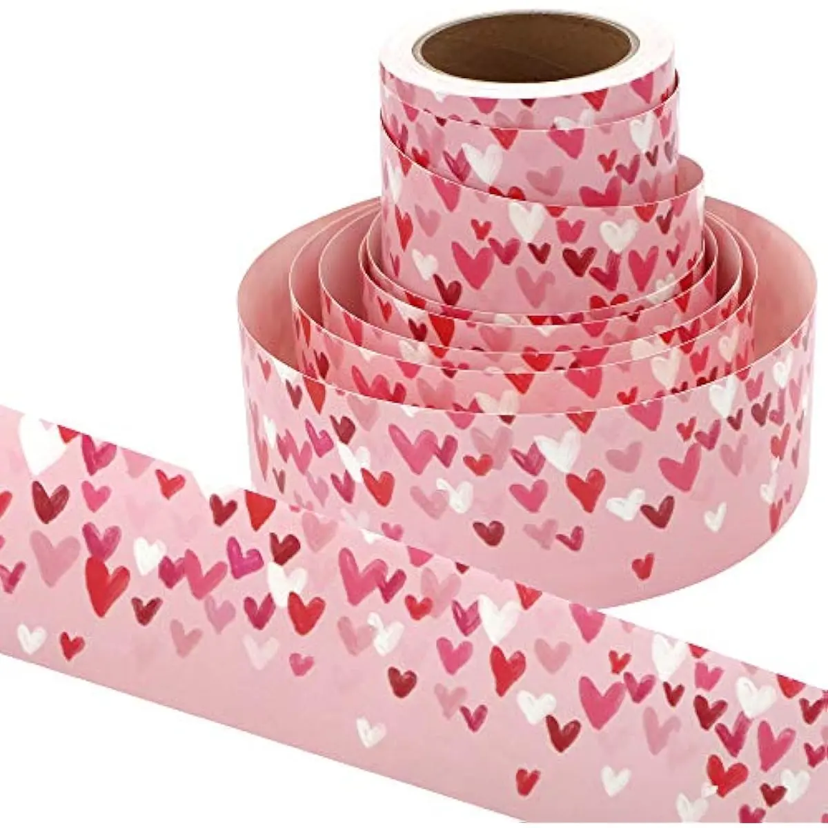 52.5ft Valentines Day Heart Borders Decorations, Red Pink White Heart Straight Border Trim for Classroom Decoration, Valentine Party Decor, Party Favor (Red Pink White)