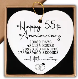 55th Wedding Anniversary Ornament Gifts for Couple Parents 55th Anniversary Wedding Gifts for Parents Ornament Keepsake Sign Heart Plaque Happy Anniversary Christmas Ornaments for Husband Wife