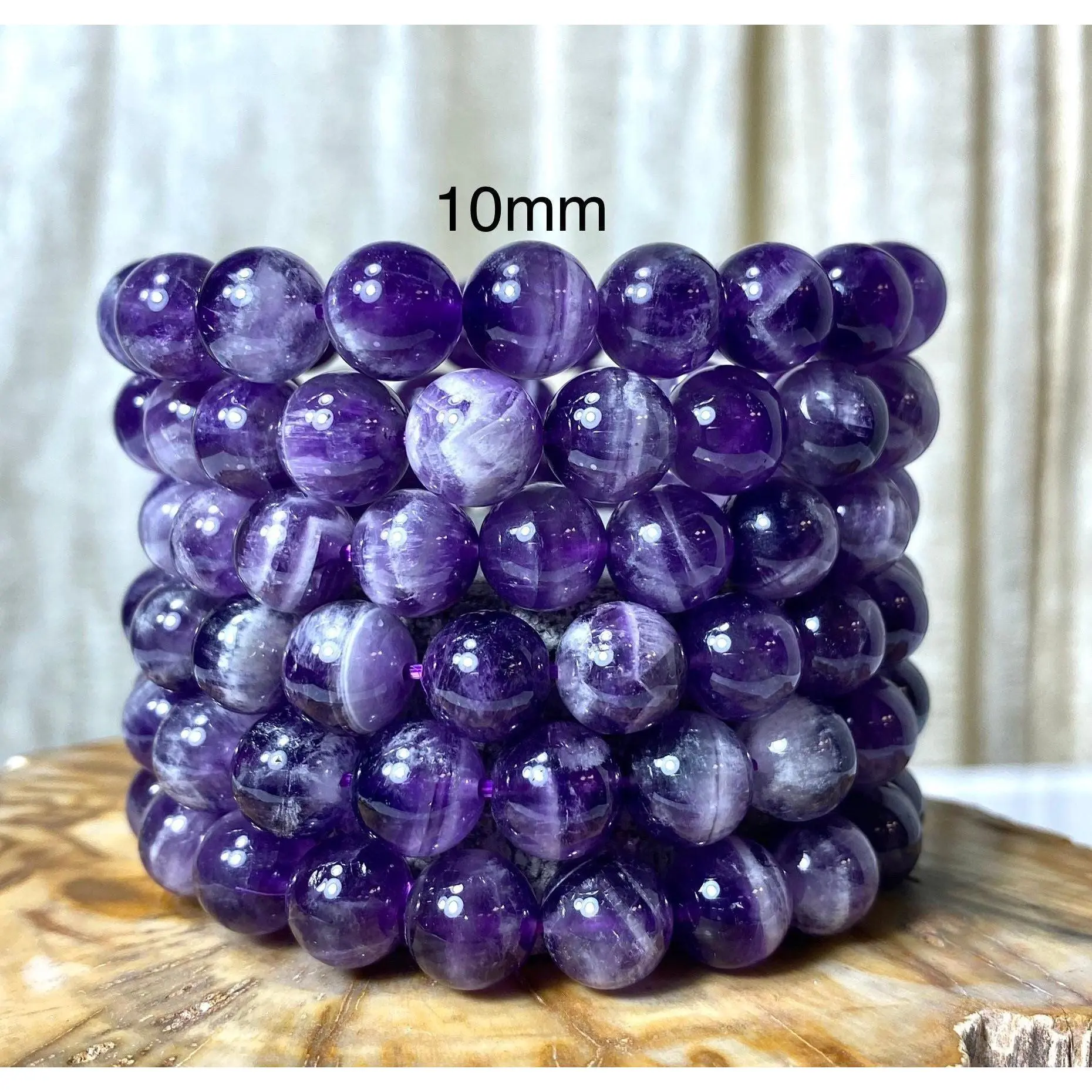 Wholesale 6 Pcs Natural Chevron Amethyst 10mm 7.5” Crystal Healing Stretch Bracelet