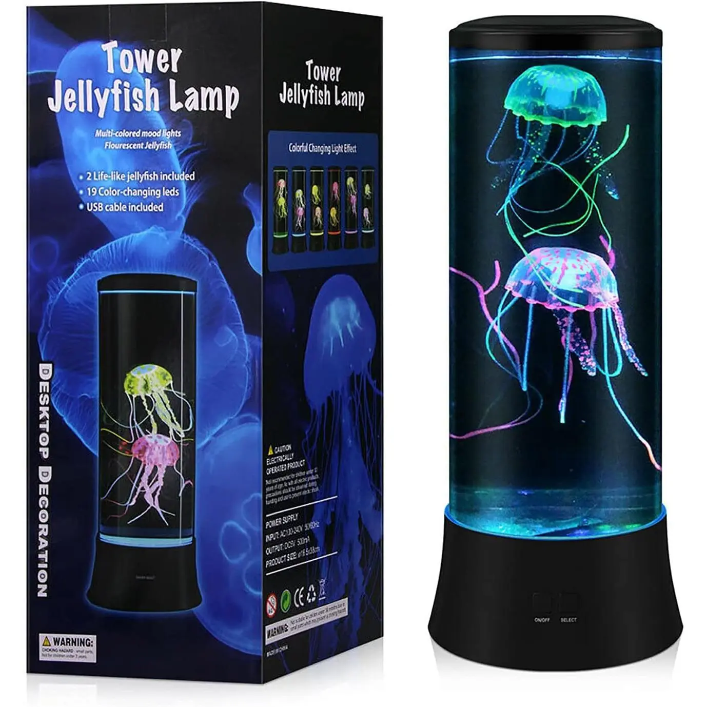 Unisex Adult LED Deep Sea Electric Floating Jellyfish Lamp - 2 Life-Like Jellyfish Included, Auto Color Changing, Auto Shut-Off, Low Noise Water Pump, Synthetic Material, Home Mood Decor, Manufacturer Warranty (Not for 1-13 Years), Adults, Automatic