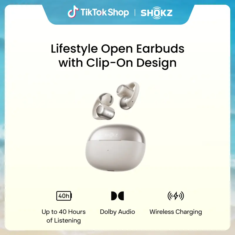 SHOKZ OpenDots ONE Open-Ear Clip-On Bluetooth Earbuds, Dolby Audio Clip-on design; Open ear awareness; Lightweight secure fit; Dolby Audio; 40H listening; Travel/Commuting/Yoga