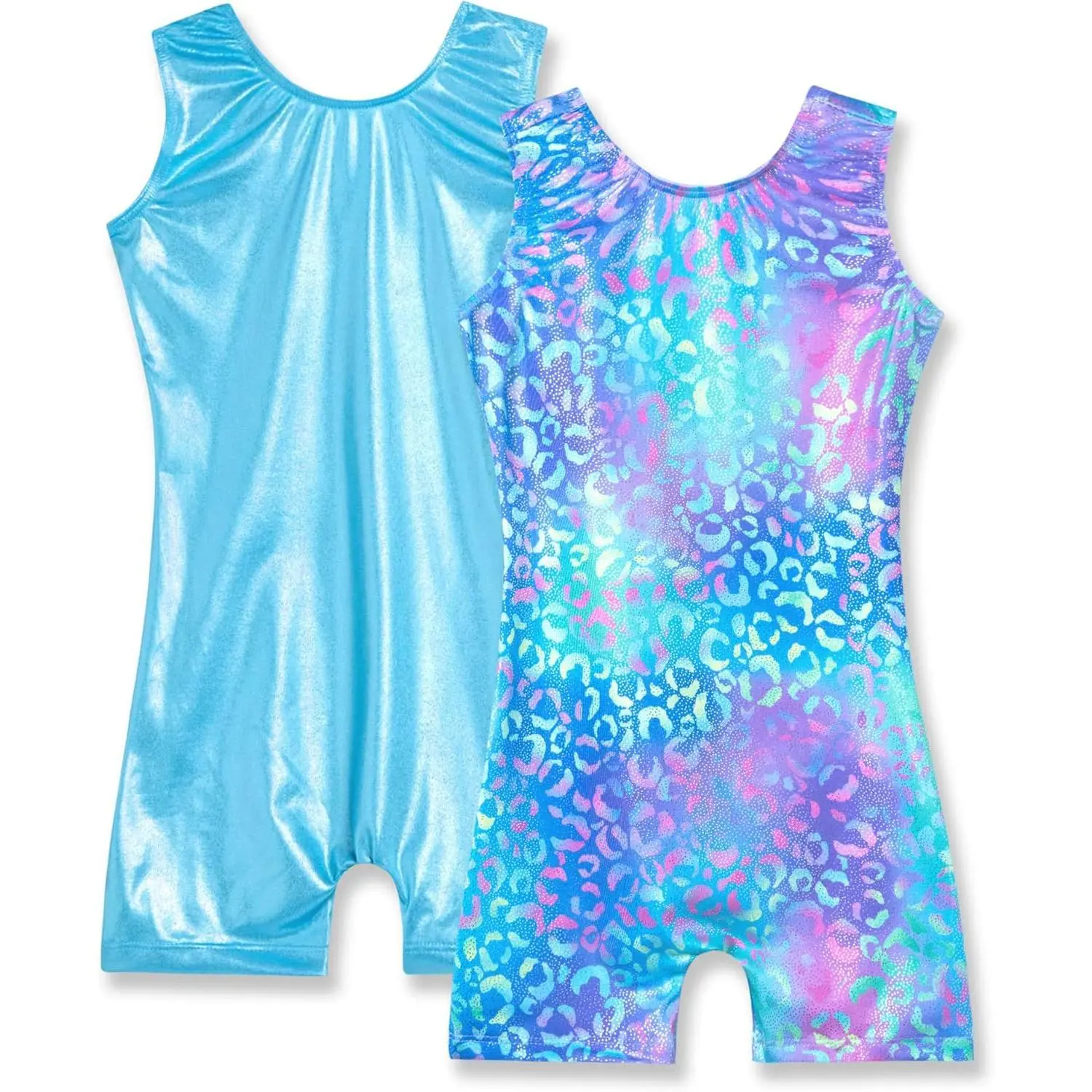 KF5-GCS027   2 Packs Gymnastics Leotard for Girls Sparkle Biketards with Shorts Kids Sleeveless Unitard One-Piece Dancewear