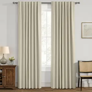Tan Beige  Blackout Linen Curtains 84 Inch Length 2 Panels,  Tab/Rod Pocket Blackout Curtains Full Black Out Thermal Curtain for Summer Heat, Farmhouse Room Darkening Curtain Bedroom