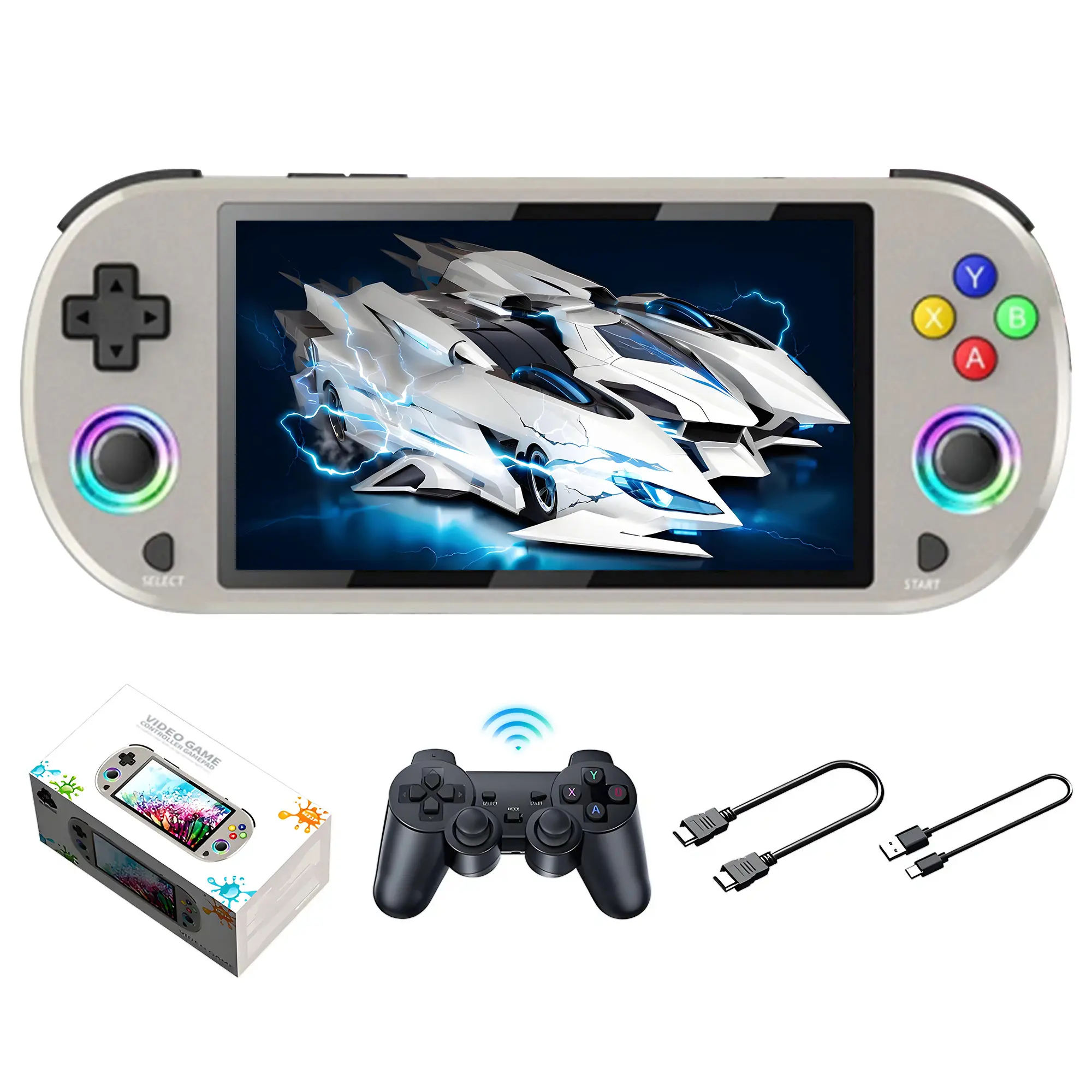 M22 Pro Retro Handheld Game Console, Compatible With 20000+ Games,30+ Emulators,EmuELEC System Portable Video Gaming Console,5-inch IPS 16 Million Color RGB Screen,with 2.4G Wireless Controller,3000mAh (Gray-64G)