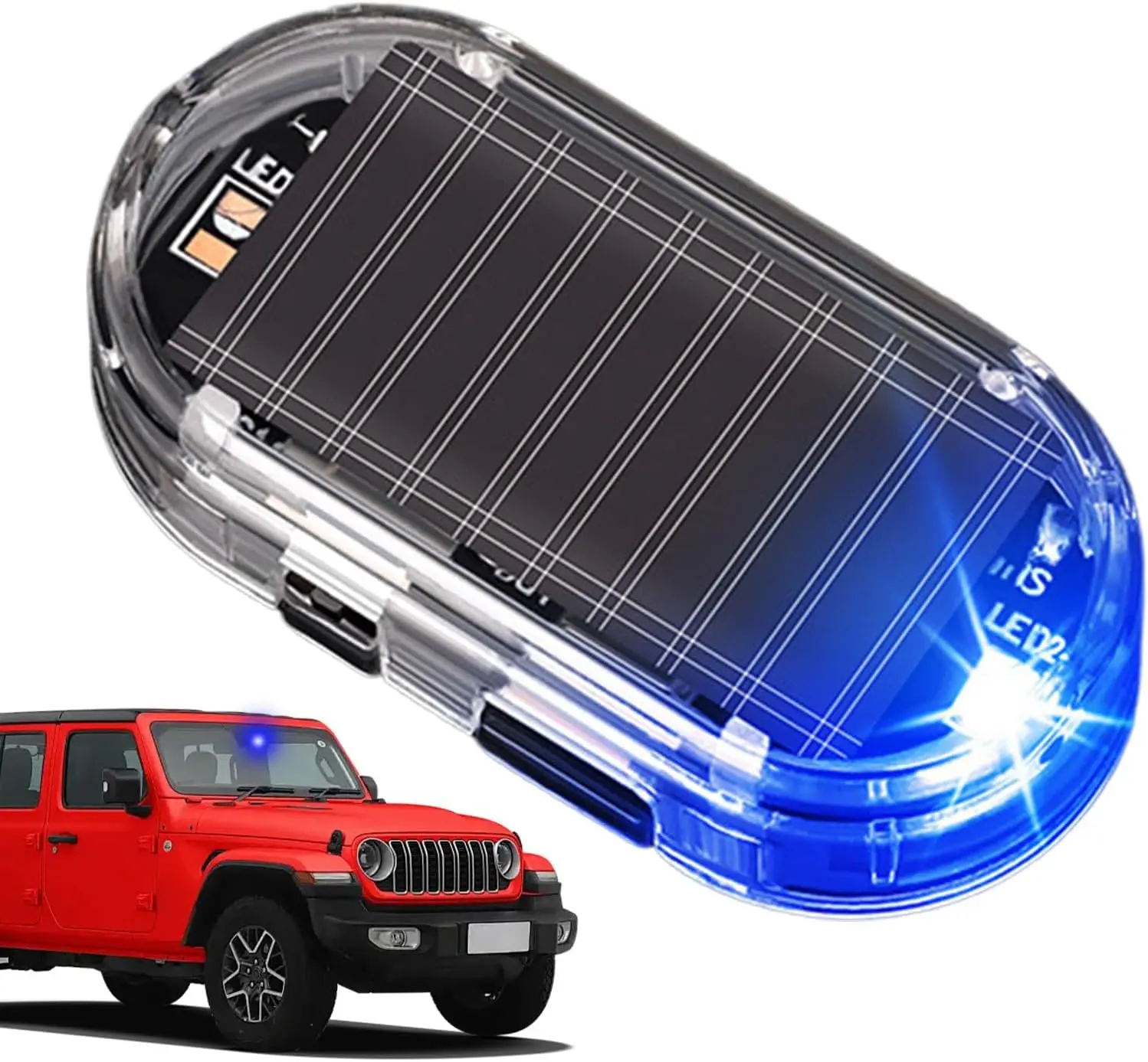 Solar Powered Fake Car Alarm Light, Blue Flashing LED Simulated Anti-Theft Security Warning Light, No Wiring, for Cars, SUVs & Trucks