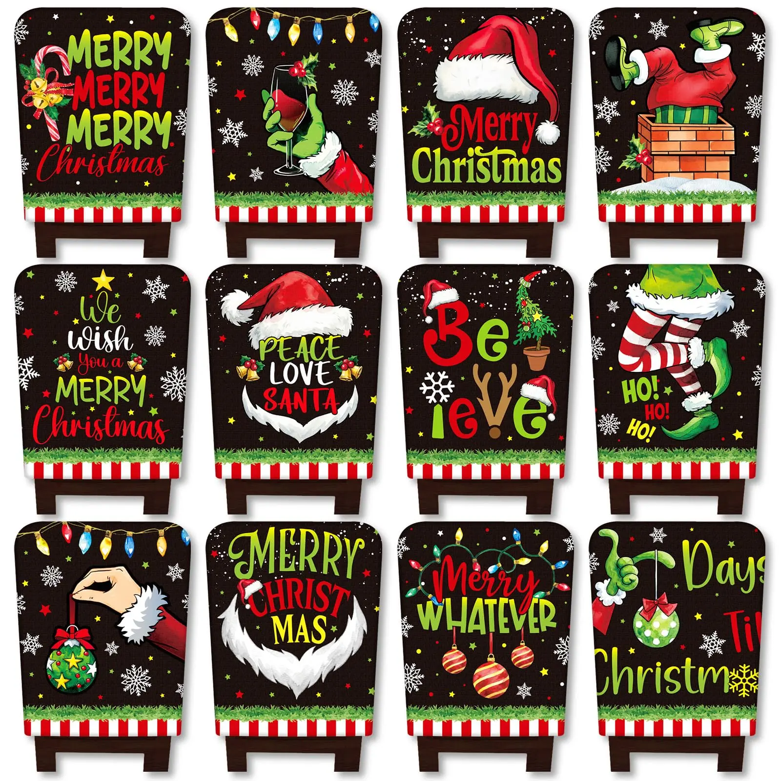 12 Pcs Naughty Christmas Chair Covers for 18x21 inch Chairs Xmas Seat Cover Polyester Chair Back Covers for Christmas Party Cozy Home Vibes Holiday Home Decor Dining Room