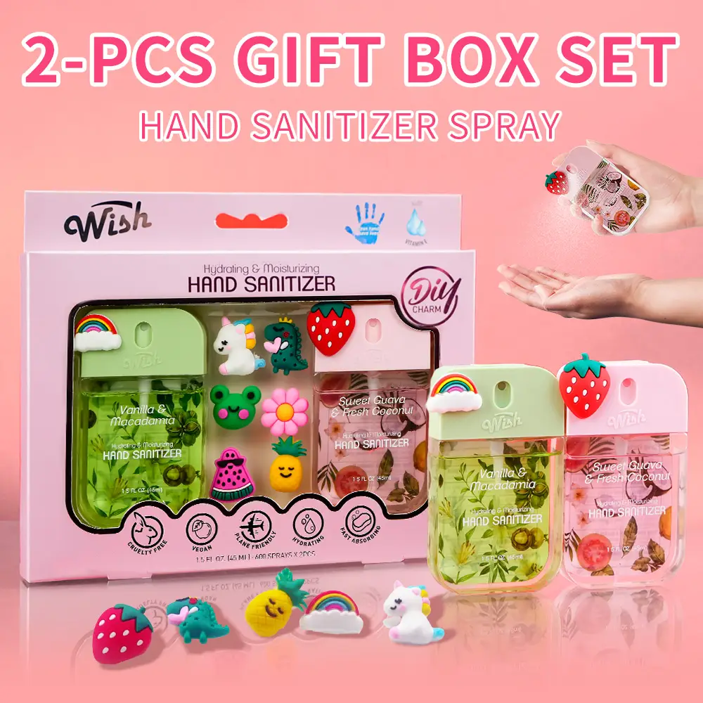 Wish Gift Box Set Power Mist Hydrating Hand Sanitizer Spary Fragrance，each 1.5 fl.oz，Cute and Portable，leaves hands sanitized, hydrated, and delicatel