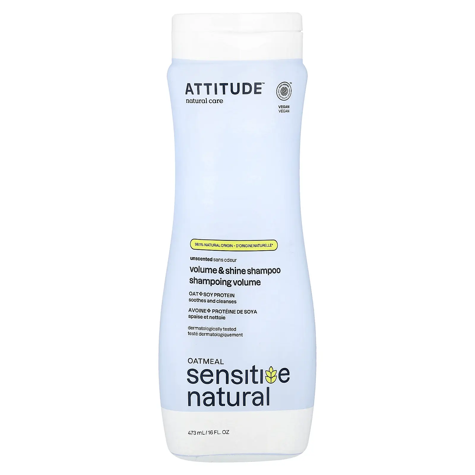 ATTITUDE Oatmeal Sensitive Natural, Volume & Shine Shampoo, Unscented, 16 fl oz (473 ml)