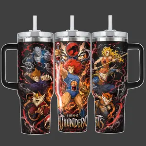 ThunderCats Lion-O Sight Beyond Sight Tumbler Cup, Red Black Classic Hero Full Wrap Stainless Steel Insulated Tumbler 20oz/40oz With Straw Lid Included, 40oz Handle Option
