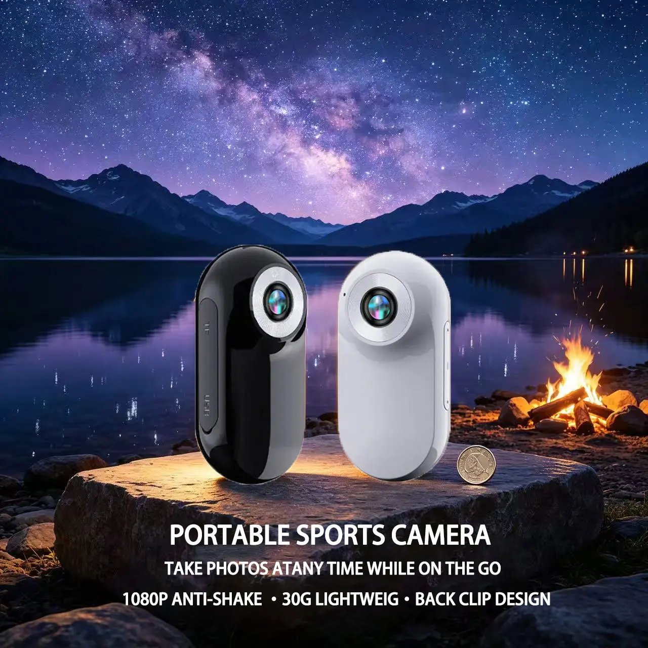 128GB Action Camera with Button, CCD Sensor, 1080P HD, USB, Live View, Magnetic Mount, Compact Portable Wearable Body Recorder, Gift Package for Vlogging，body camera with audio，Clip camera Recording vlogging camera