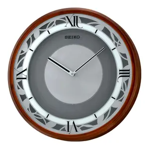 Seiko "Zen Time" Brown Woodgrain Melodies in Motion Modern Musical Wall Clock with LED Light Show & 4 Original Melodies - QXS004BRH