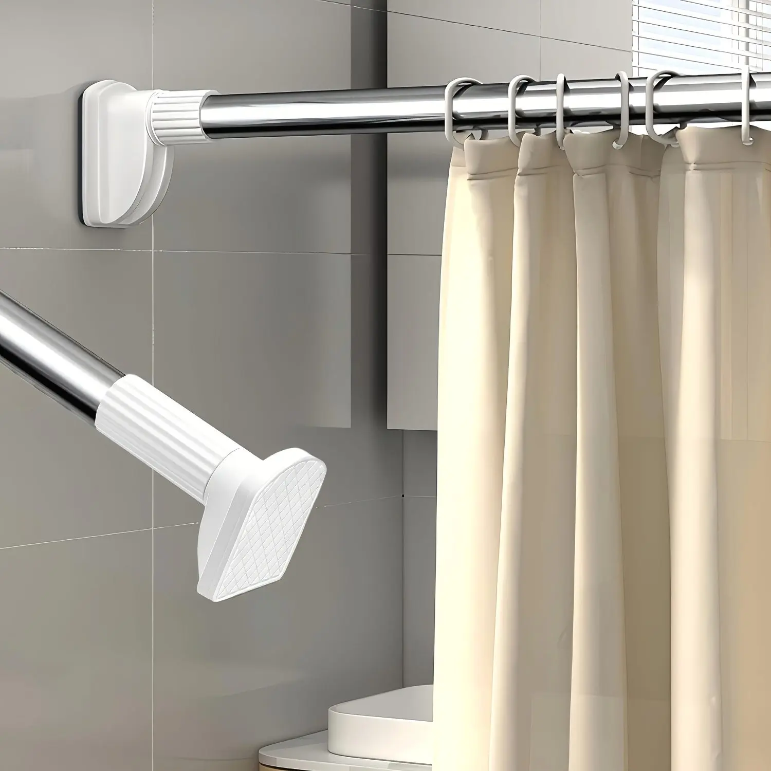 Drill-Free Multifunctional Adjustable Rod, No Need for Punching Holes, Easy to Install, It Can Be Used As a Shower Curtain Rod, Door Curtain Rod, Wardrobe Support Rod, Clothes Drying Rod And Bathroom Accessory
