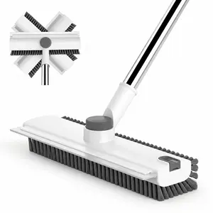 Long Handle Silicone Floor Brush, Durable Bristles, Ergonomic Design, Adjustable Feature, 360-Degree Rotating, 45-Degree Angle, Glass Cleaning Capability for Efficient Home Care - Plastic Cleaner, With Handle