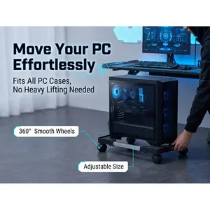 Adjustable PC Tower Stand with Lockable Caster Wheels, Fits Most Computer Case Sizes, Movable Rolling Cart with Telescopic Metal Rods