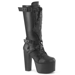 Demonia Torment-218 Black Vegan Leather Knee-high Boots