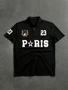 Unisex Y2K Street Style Fashion Summer Paris 23 Badge Lapel Polo Shirt, American-Style Loose-Fit Short-Sleeve Top，Ideal for Streetwear,Casual Daily Wear, Couple,Couple's Matching Outfit, Men's Gift