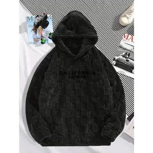CALIFORNIA KEYNOTE Unisex Loose Fashions Felt Fashions Hoodie Ideal For Gifts  Embroidered LoosePlaid Fleece Hoodie Men's,Men's Winter Hoodie For Winter Daily Outing Plush