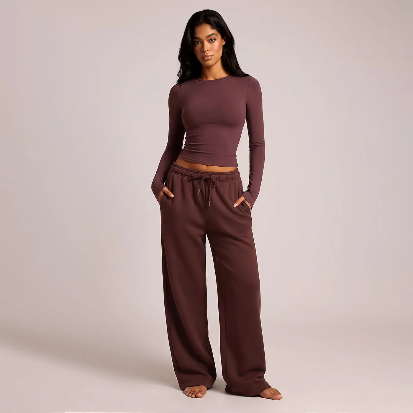 【Black Friday】Women’s 2-Piece Athleisure Tracksuit Set - Buttery-Soft Slim Long-Sleeve Cropped Top & High-Waisted Wide-Leg Pants, Workout Gym Sets, Matching Outfits, Casual Loungewear, 2-Piece Sets, Women’s Workout Sets