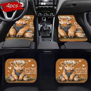 Cute Cartoon Cow Car Mat Set, 4-Piece Anti-Slip Wear-Resistant Universal Car Mats, Creative Personalized Car Foot Pads, Comfortable Driving Experience