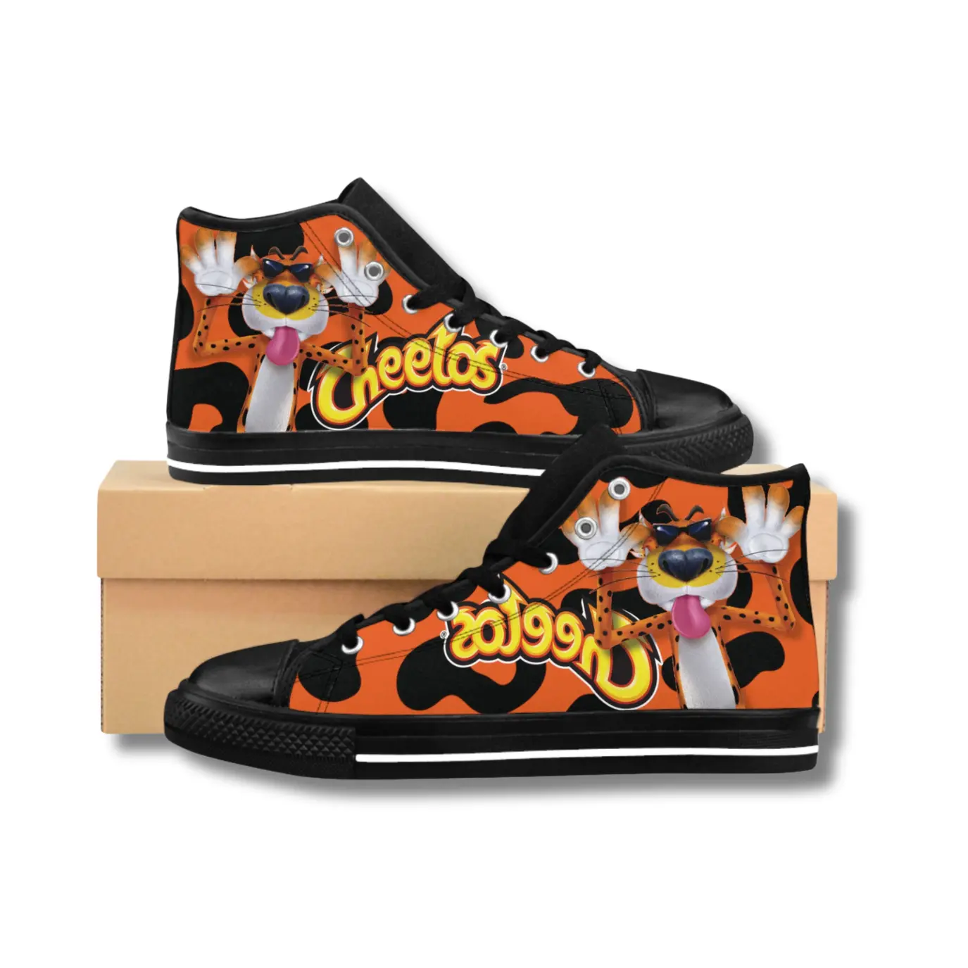 Cheetah 3D Apparel High-Top Sneakers 20199 Design Tongue Out Feature Athletic Casual Shoes for Men Stylish Footwear in Orange Nylon Canvas