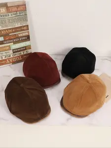 Retro Simple Corduroy Splicing PU Edge Newsboy Hat, Casual Modern Trendy Baker Boy Cap for Men & Women, Fashion Accessories for Daily Wear