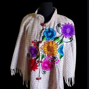 Traditional Mexican Embroidered Poncho