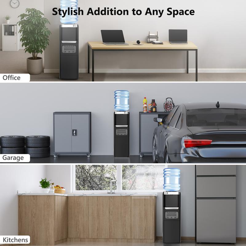 COWSAR Water Dispenser with Ice Maker Function, Top Loading Hot and Cold Water Cooler for 5 Gallon Bottle - Includes Child Safety Lock - Water Machine for Home, Office, Garage - Black