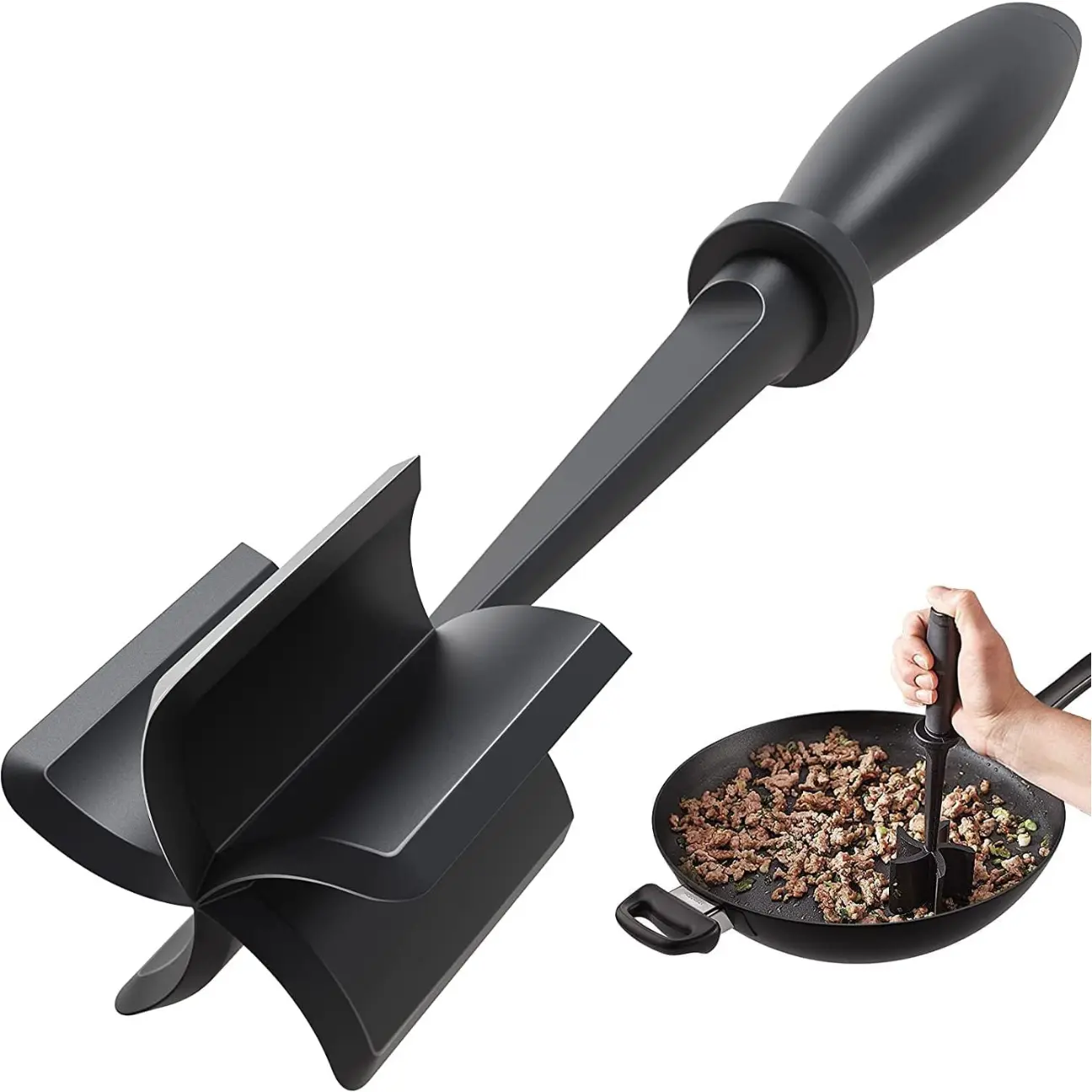 Meat Chopper for Hamburger, Premium Heat Resistant Masher and Smasher for Ground Beef Ground Turkey and More, Nylon Ground, Non Stick Mix Chopper