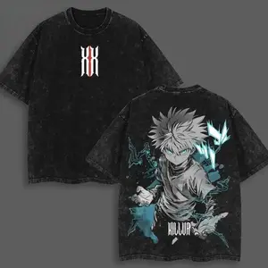 Killua Zoldyck T-Shirt Hunter x Hunter Graphic Anime Tee Oversized Acid Washed Soft Cotton Shirt Anime Streetwear Casual Menswear Unisex Summer Clothing Gift for Anime Fans W3J