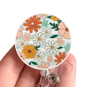 Glitter My Badge Spring flower neutral badge reel for nurse and hospital workers. Badge clip Badge pull - Retractable swivel clip with a 360 rotation. Great gift for coworker.