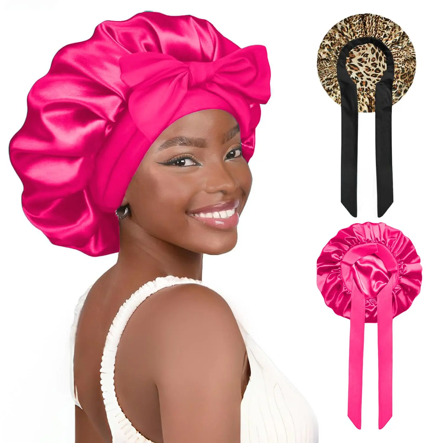 Satin Bonnet for Sleeping, 2pcs/set Double Layer Adjustable Hair Bonnet for Women & Men, Heatless Styling Tool for Women Curly Hairstyles, Hair Care Cap, Sleep Bonnets