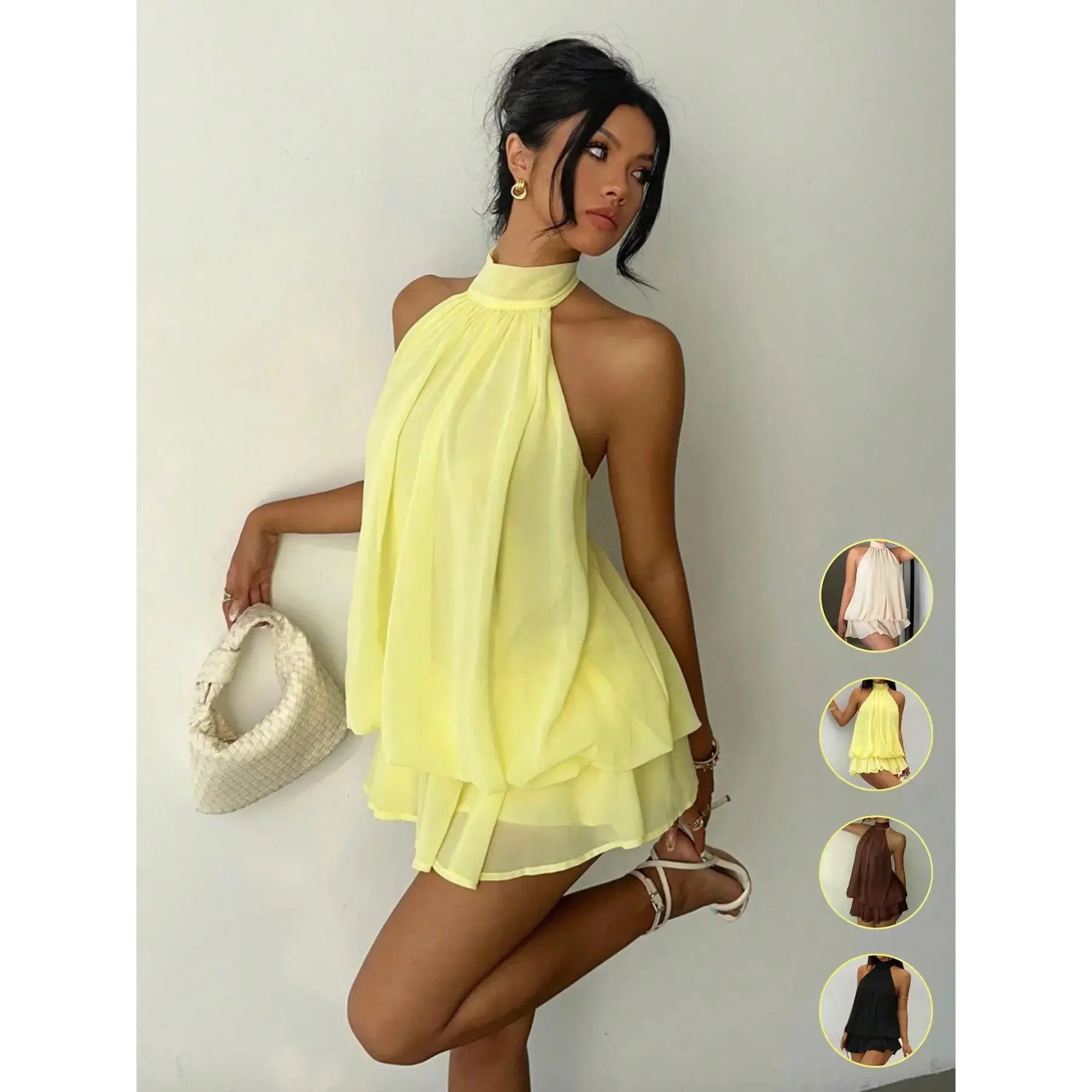 Women's Chiffon Elegant Halter Tie Mini Dress,Women Dating Dress,Women  Night Out Dress,Summer Dresses