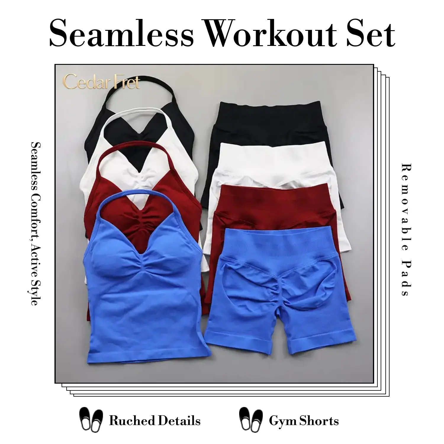 Women’s Seamless Workout Set, Padded Halter Tank Top & Scrunch Butt Lifting Gym Shorts for Yoga, Running, Summer Fitness & Casual Wear