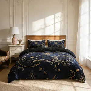 Sun Moon Tarot Pattern Bedding Set 3 Piece, Includes 1 Duvet Cover + 2 Pillowcases, No Insert Soft Comfortable Fabric, Full Size Available, Soft Bedding Sets