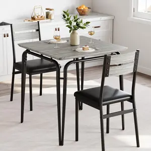 Square Dining Table Set for 2, Space-Saving 3-Piece Dinette with 2 Chairs, Modern Kitchen Furniture for Small Spaces & Apartments