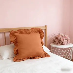 Valentine's Day Solid Color Ruffled Pillow, 18x18 Inch Cushion for Sofa and Bed, Holiday Decor for Living Room and Bedroom