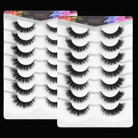 Magefy False Eyelashes Set - Exaggerate Full Volume Dramatic Strip Lashes, Fluffy Dense Spiky Fake Lash Strips for Thick Curling, Lengthening & Doll Eye Effect, Professional Quick Eye Glam Makeup Products
