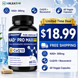 HIILEATHY NAD+ Pro Max | Pure Botanical Dietary Blend | 300mg Premium NAD+, CoQ10 & Resveratrol with Natural Plant Elements Brain Boost Supplement