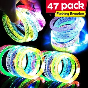 47-Pack Multicolored Glow-in-the-Dark Bracelets, Bulk Glow Sticks with LED Light-Up Function, Unisex Non-Candy Party Favors & Gifts for Christmas, Halloween Festive Supplies, Glow Sticks Bulk